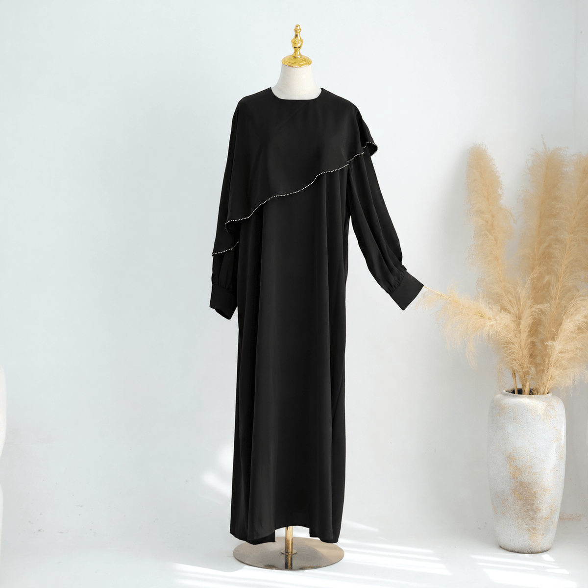 Beaded Ruffle Balloon-Sleeve Abaya(MA473) - Mariam's Collection