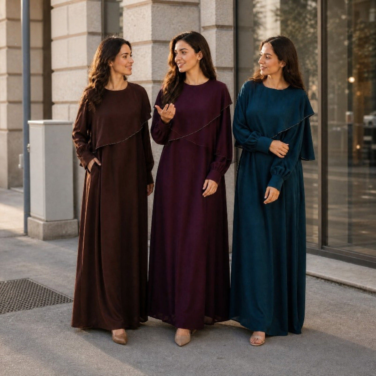Beaded Ruffle Balloon-Sleeve Abaya(MA473) - Mariam's Collection