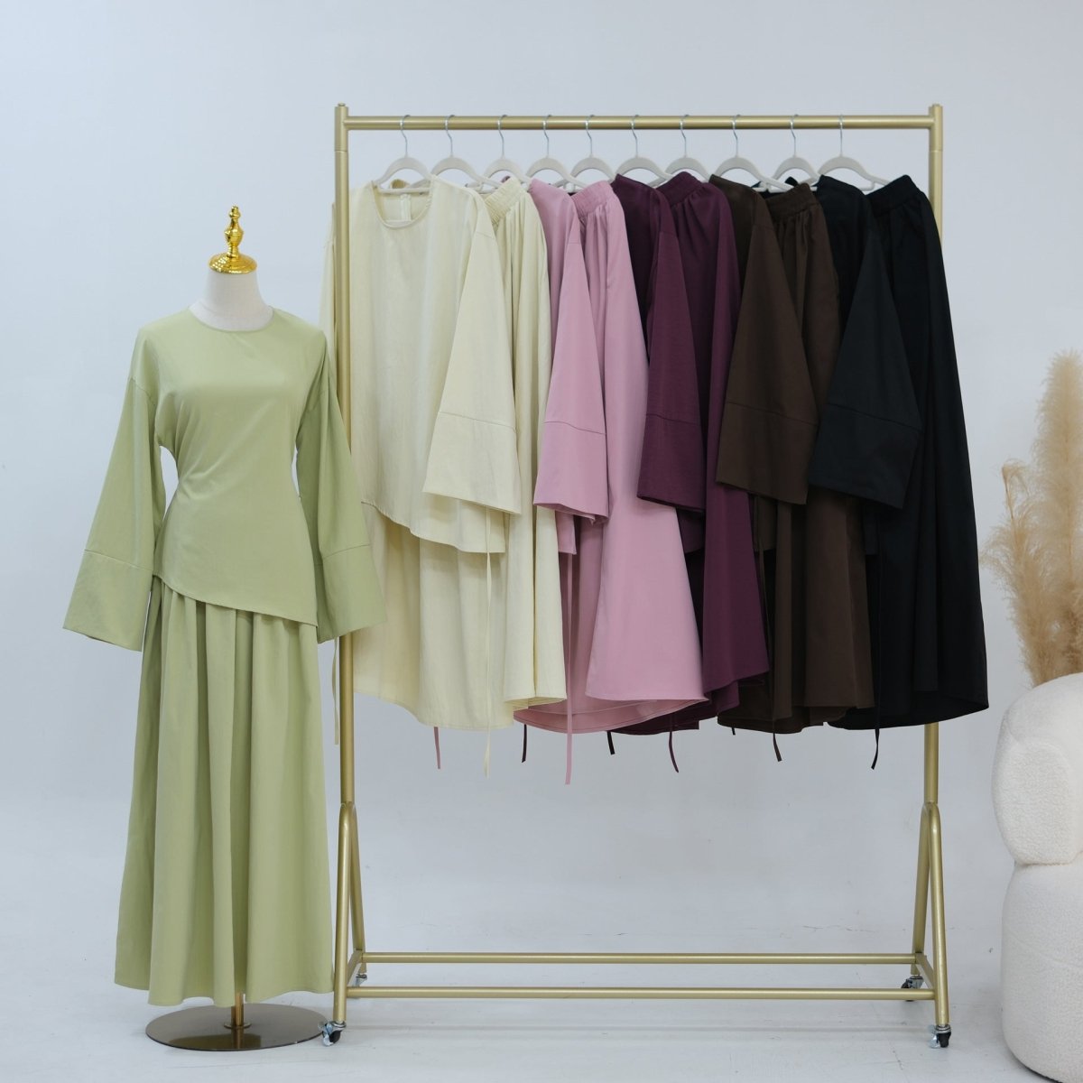 Bell Sleeve Back-Tie Top & A-Line Maxi Skirt Set(MS469) - Mariam's Collection