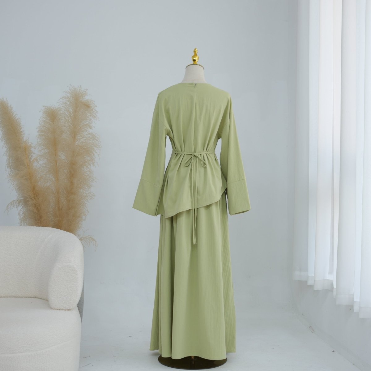 Bell Sleeve Back-Tie Top & A-Line Maxi Skirt Set(MS469) - Mariam's Collection