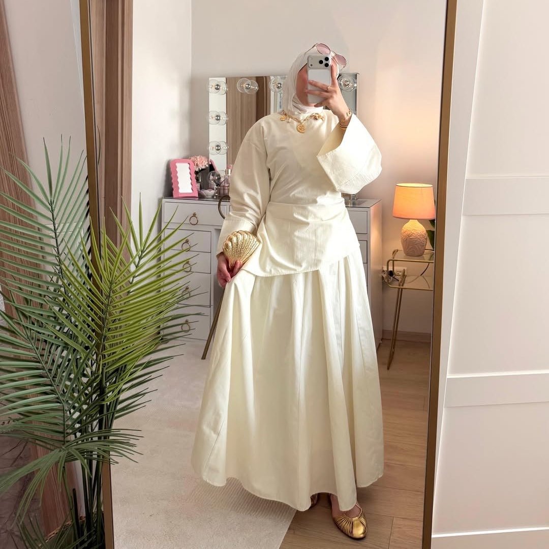 Bell Sleeve Back-Tie Top & A-Line Maxi Skirt Set(MS469) - Mariam's Collection