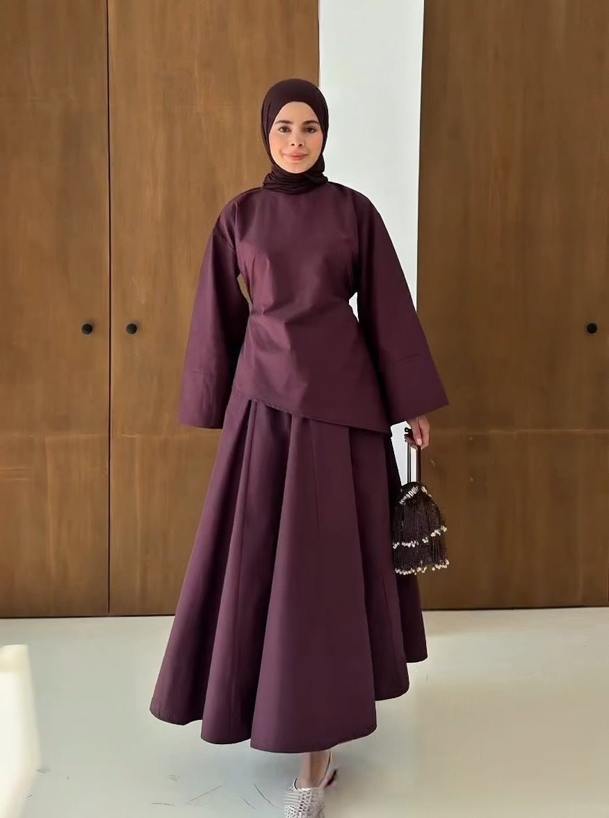 Bell Sleeve Back-Tie Top & A-Line Maxi Skirt Set(MS469) - Mariam's Collection