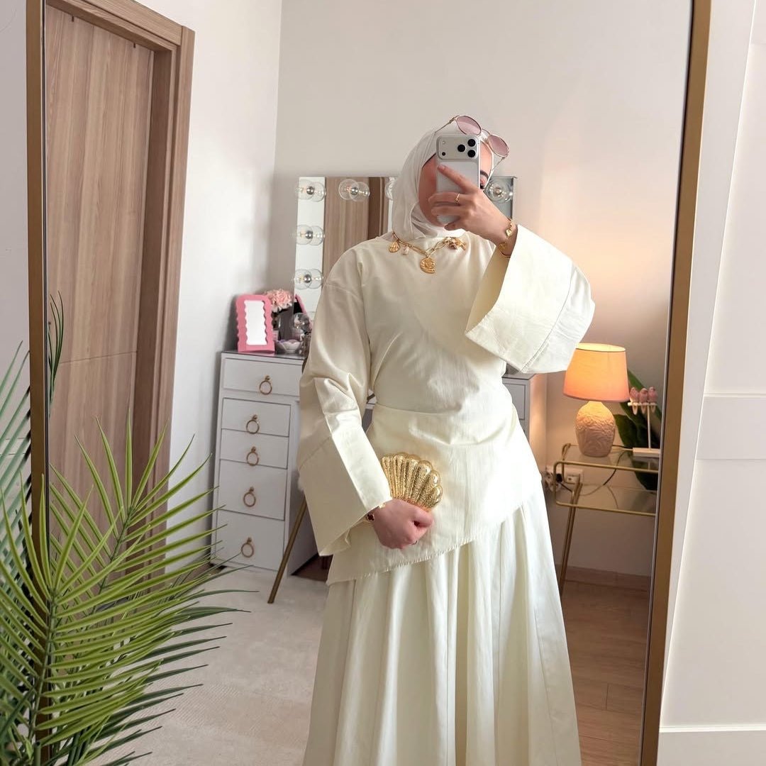 Bell Sleeve Back-Tie Top & A-Line Maxi Skirt Set(MS469) - Mariam's Collection