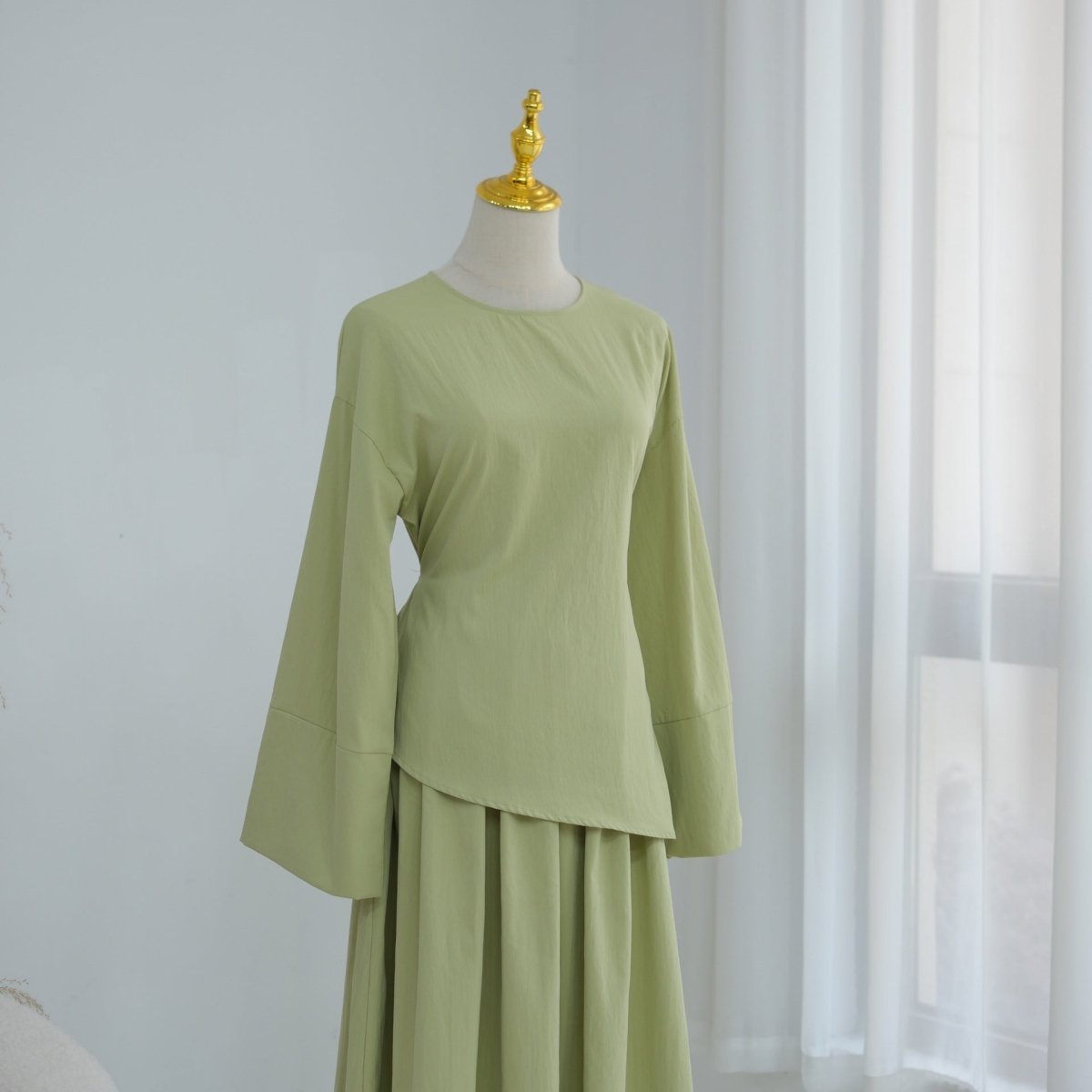 Bell Sleeve Back-Tie Top & A-Line Maxi Skirt Set(MS469) - Mariam's Collection