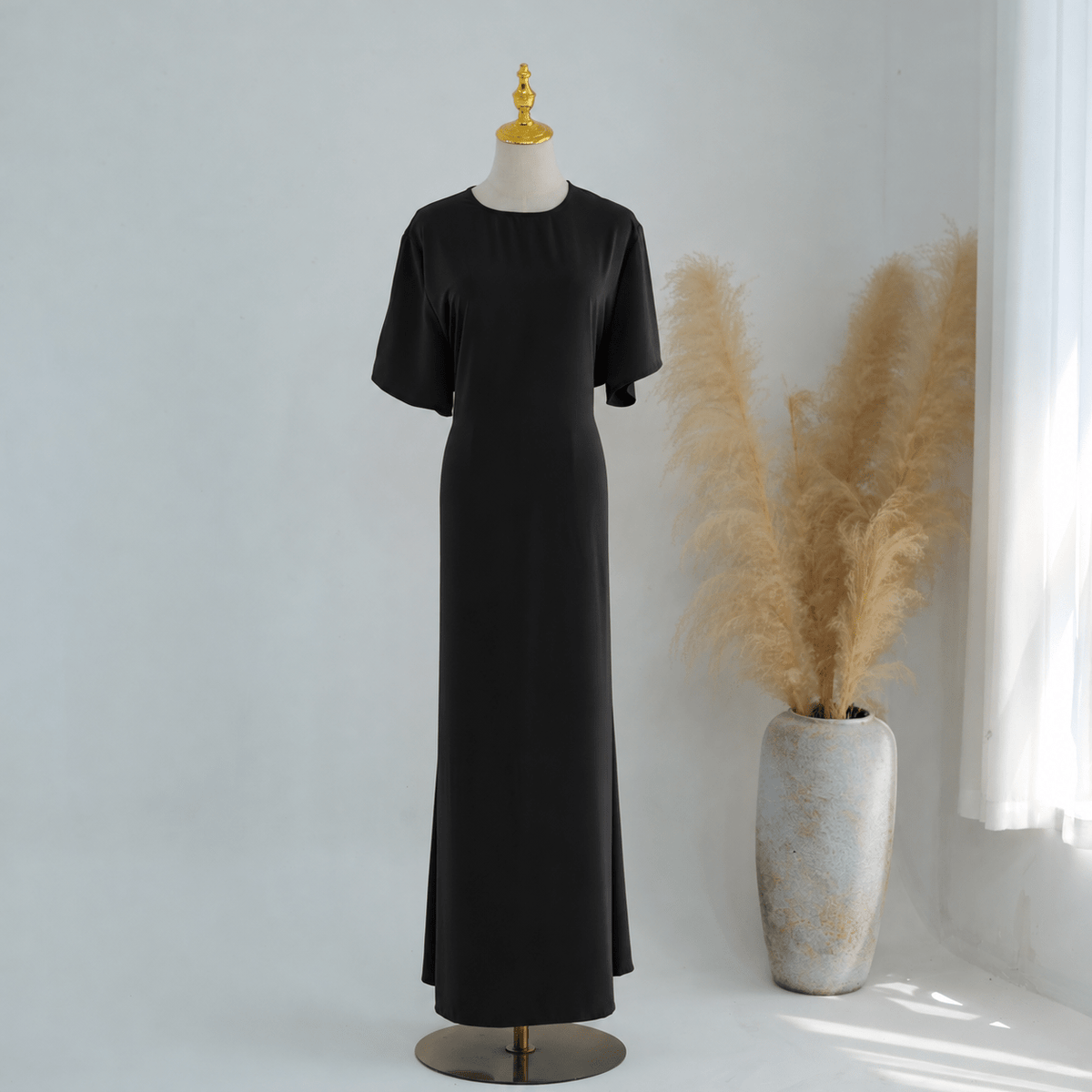 Belted Inner Maxi Dress | Minimalist Mid-Sleeve Layering Dress(MS568) - Mariam's Collection