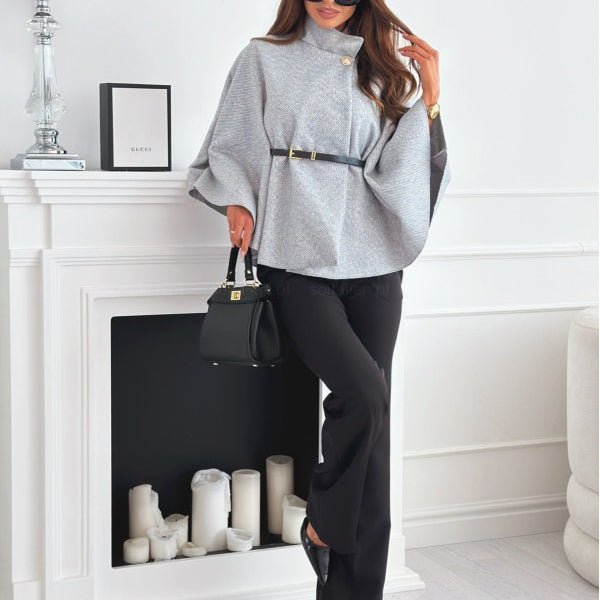 Belted Wool Cape Top(MS239) - Mariam's Collection