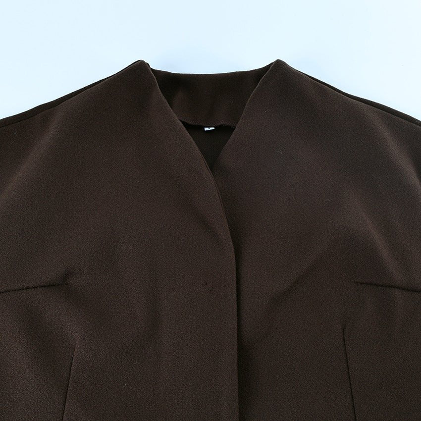 Belted Wool Coat with Shell Brooch(MS255) - Mariam's Collection