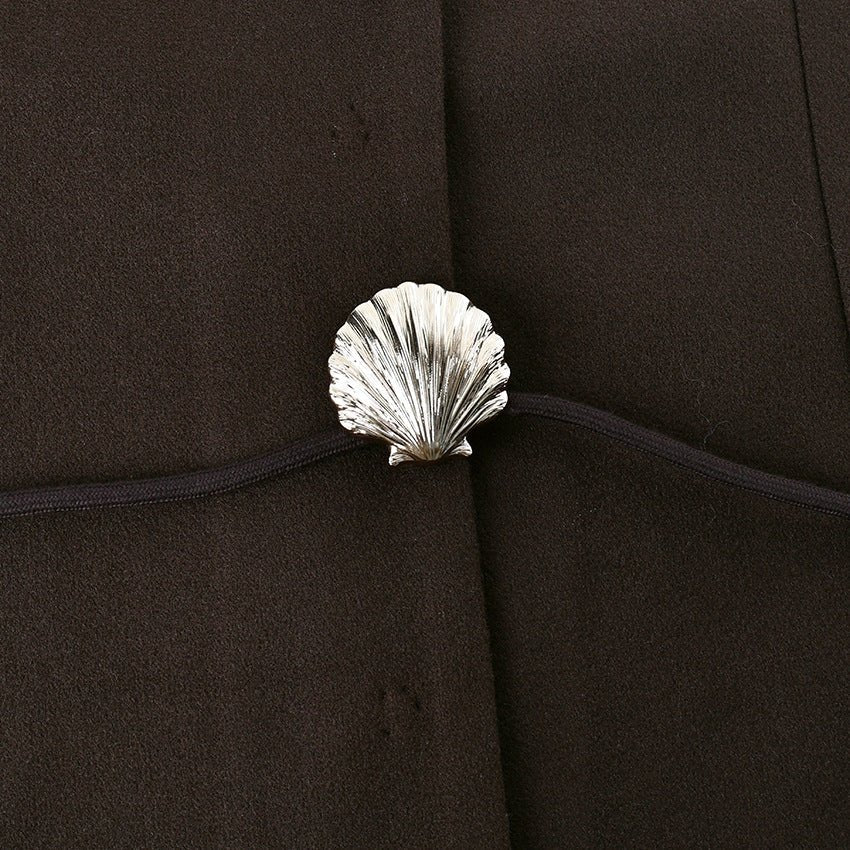 Belted Wool Coat with Shell Brooch(MS255) - Mariam's Collection