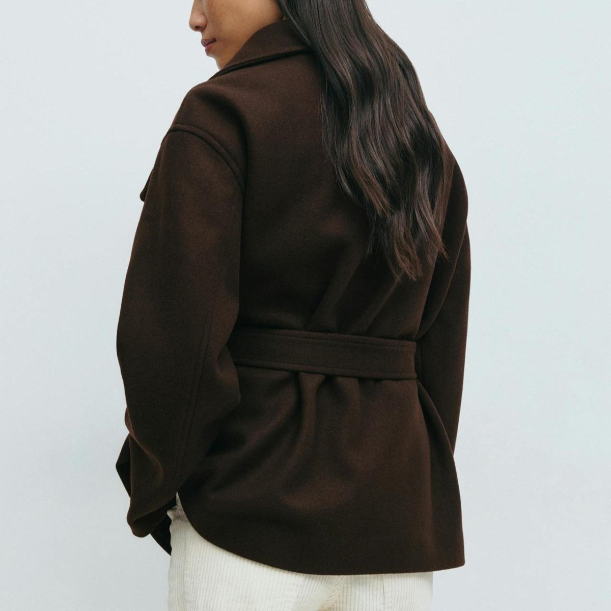 Belted Wrap Coat with Wide Collar | Double - Faced Wool Blend Jacket(MS254) - Mariam's Collection