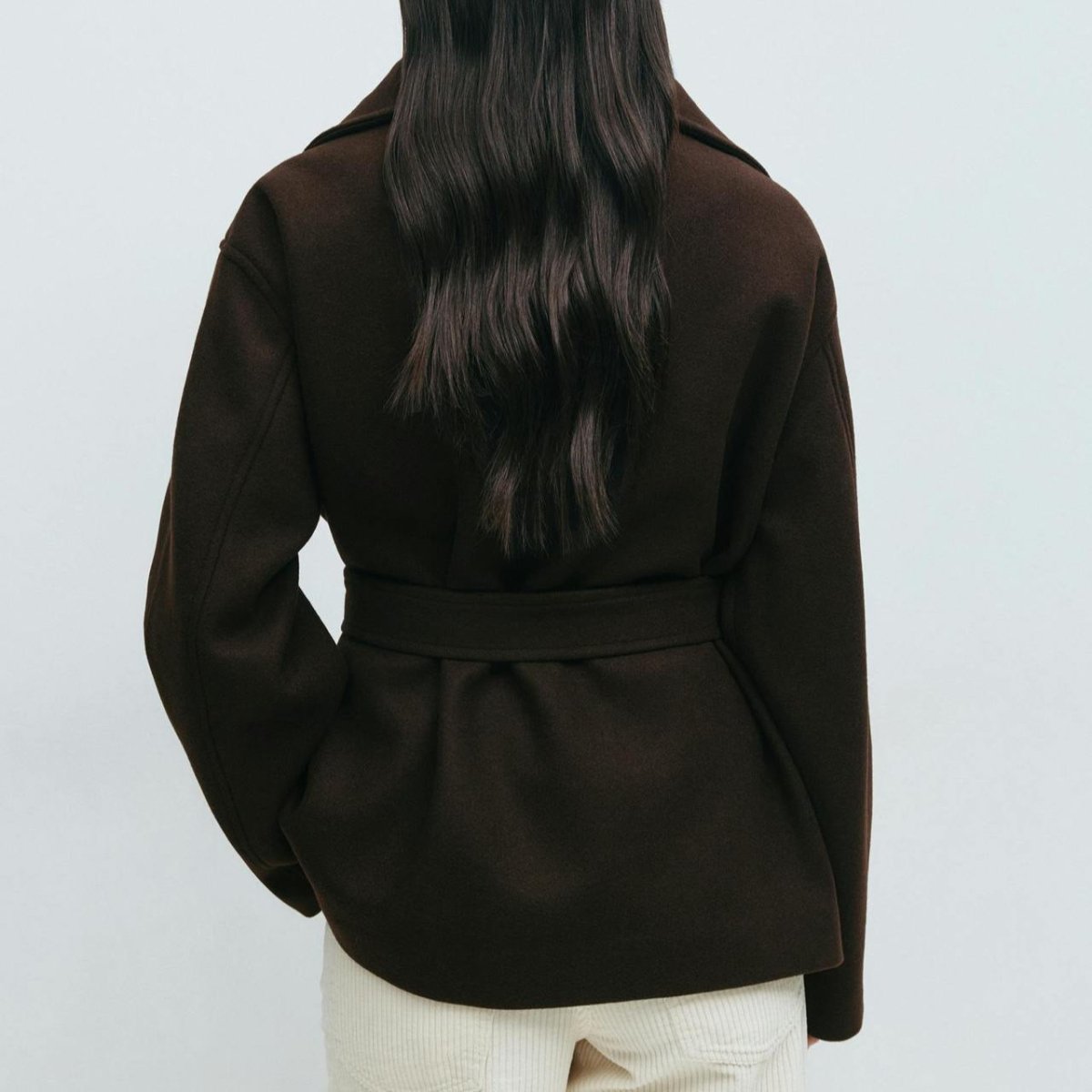 Belted Wrap Coat with Wide Collar | Double - Faced Wool Blend Jacket(MS254) - Mariam's Collection