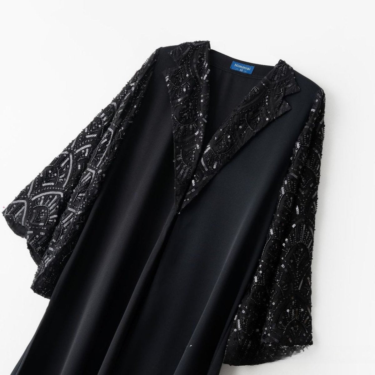Black Sequin & Bead Embroidered Sleeve Open Abaya(MOA339) - Mariam's Collection