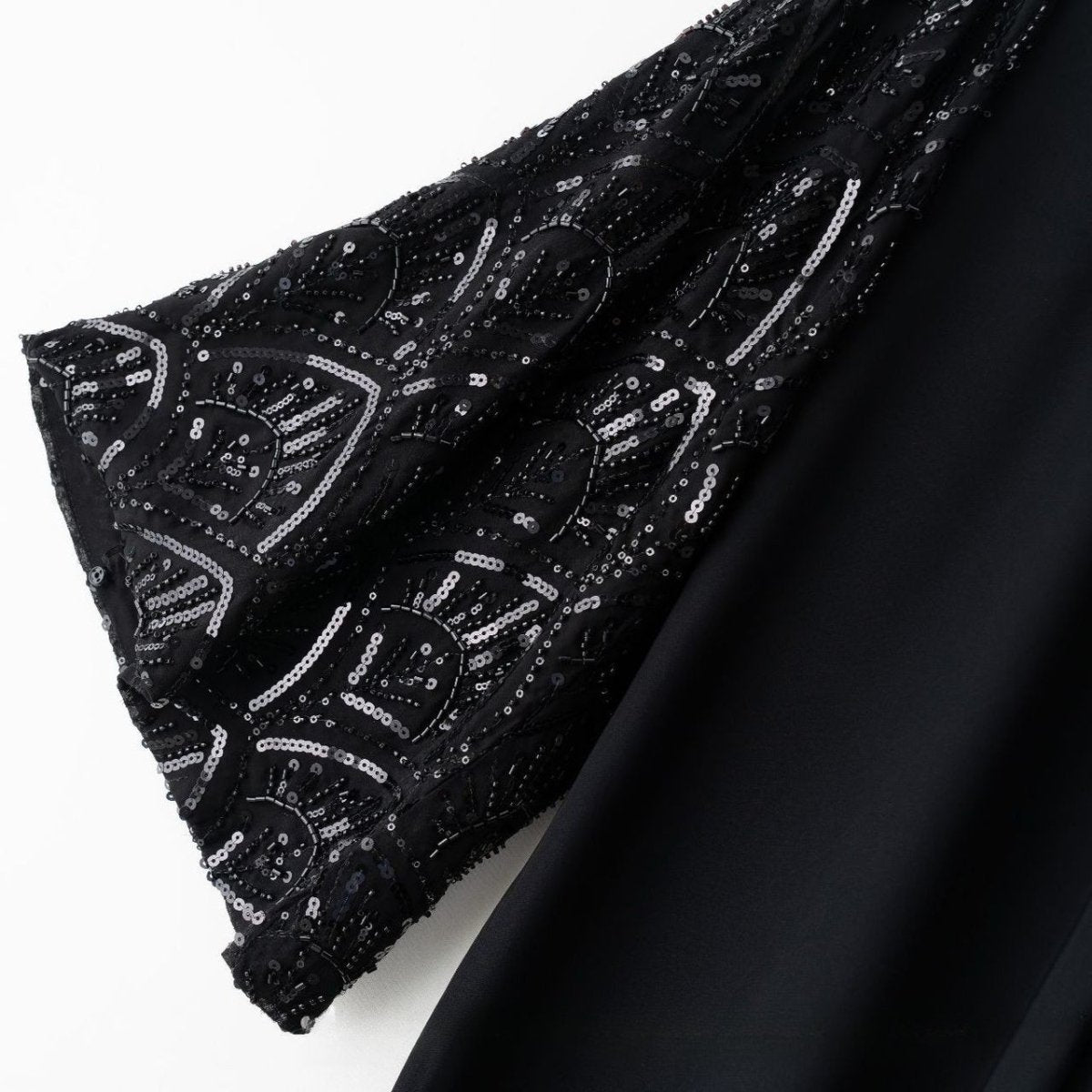 Black Sequin & Bead Embroidered Sleeve Open Abaya(MOA339) - Mariam's Collection