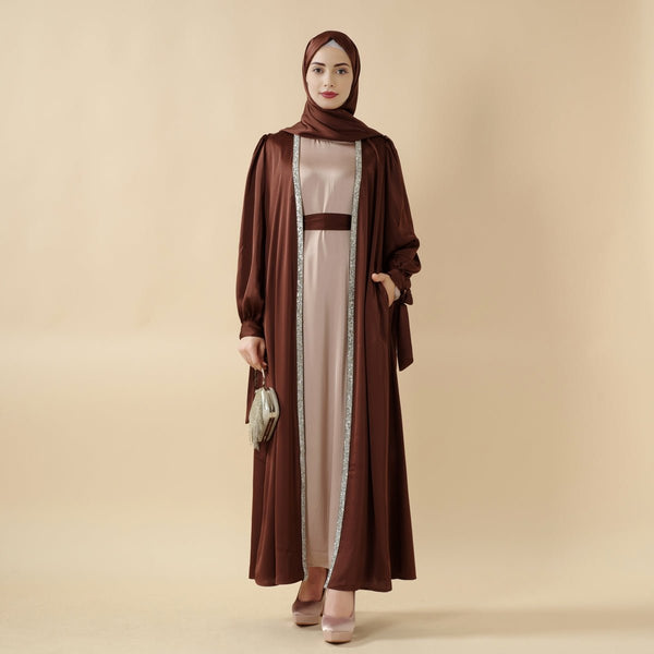 Bow Tie Sleeve Abaya Set With Long - sleeve Inner Dress (MOA026) - Mariam's Collection