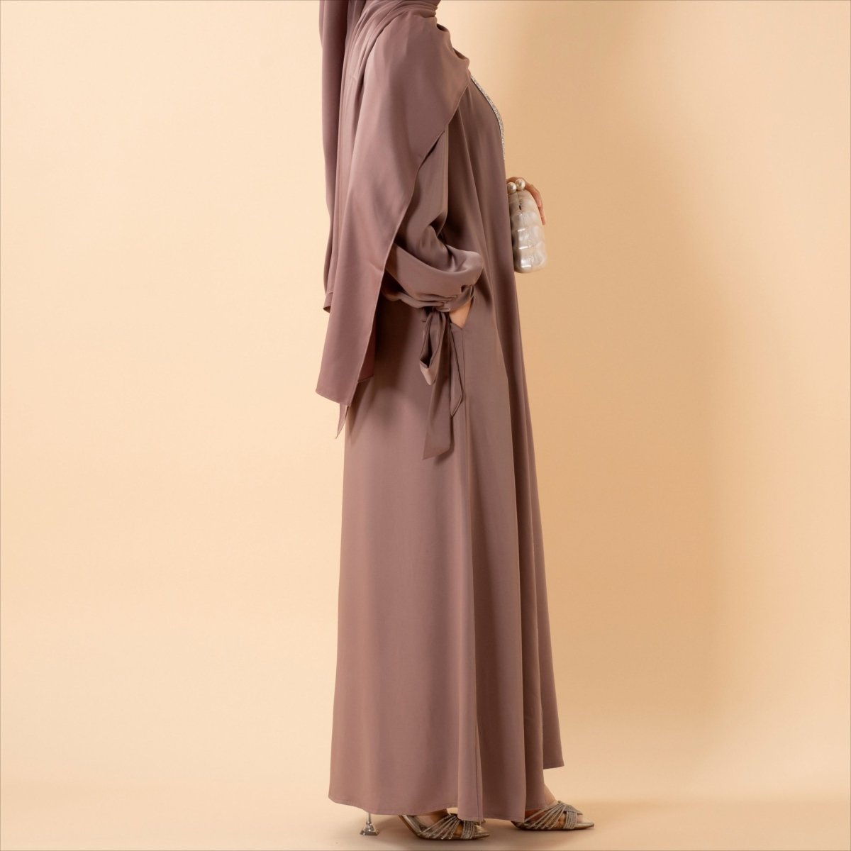 Bow Tie Sleeve Abaya Set With Long - sleeve Inner Dress (MOA026) - Mariam's Collection