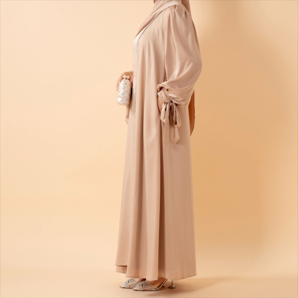 Bow Tie Sleeve Abaya Set With Long - sleeve Inner Dress (MOA026) - Mariam's Collection