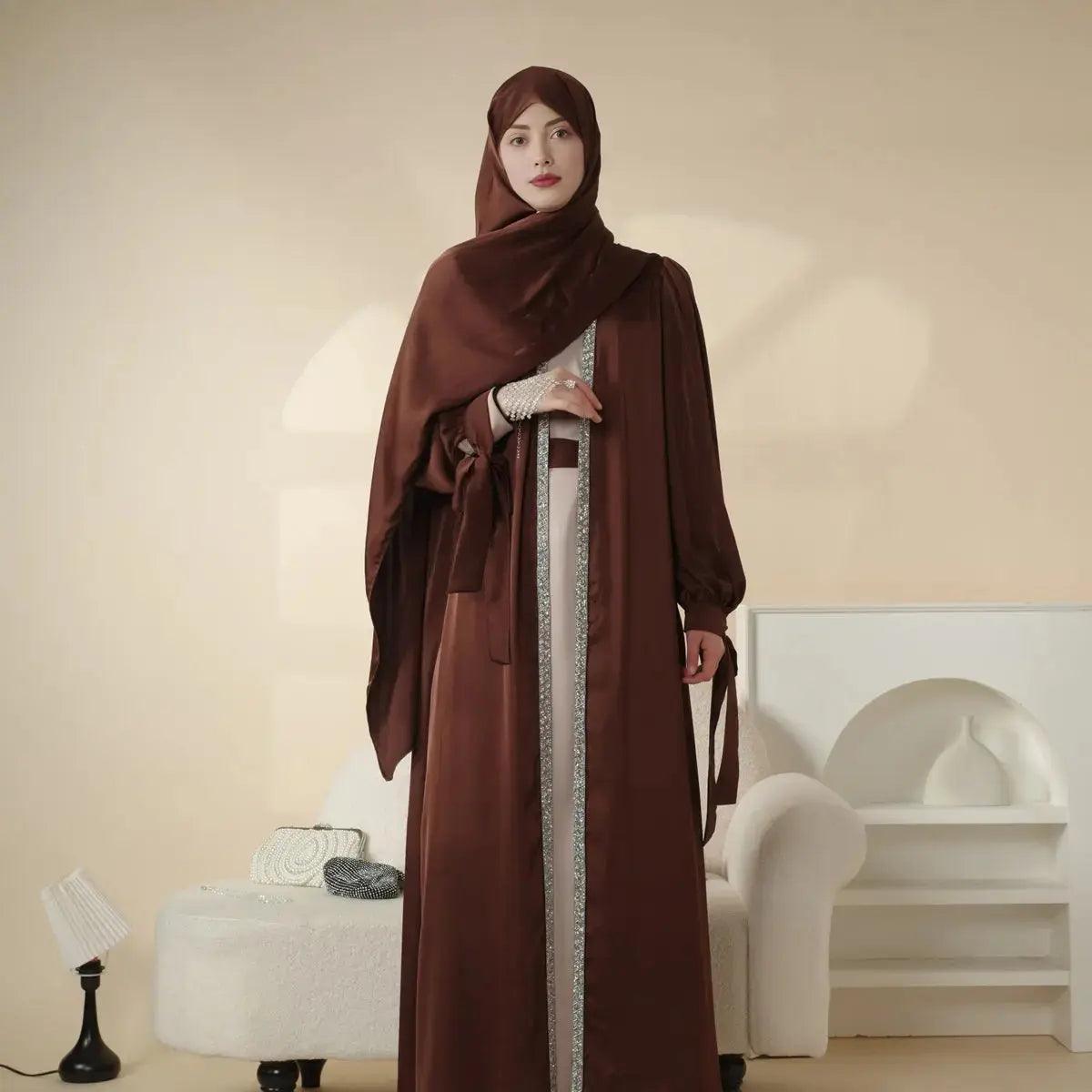 Bow Tie Sleeve Abaya Set With Long - sleeve Inner Dress (MOA026) - Mariam's Collection