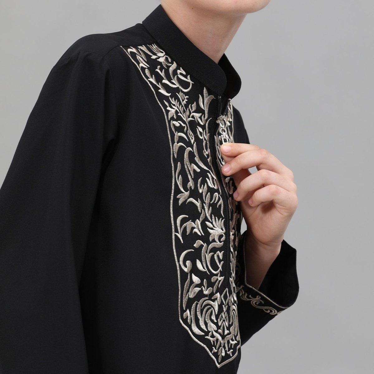 Boys Black Embroidered Tunic & Pants Set (MKB021) - Mariam's Collection