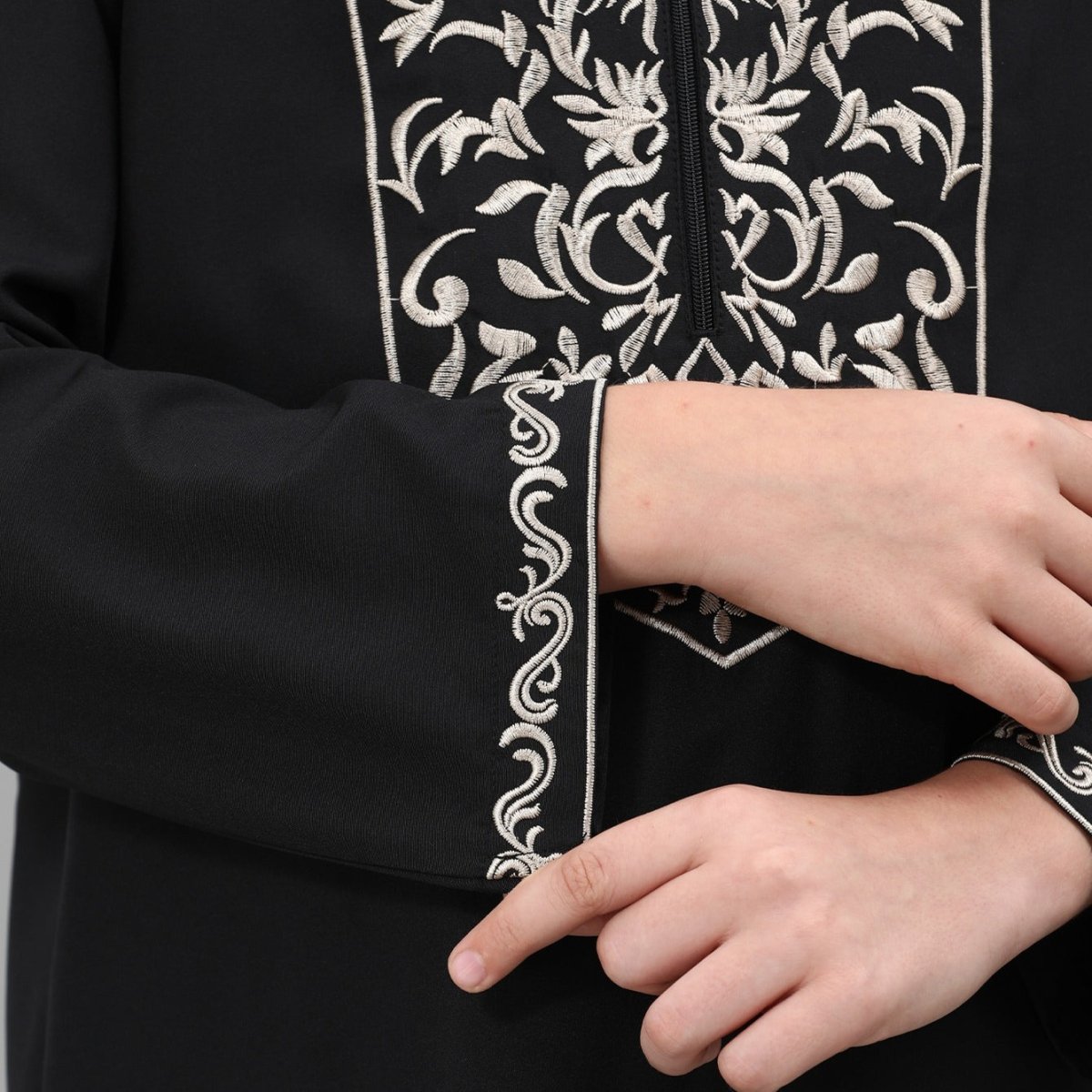 Boys Black Embroidered Tunic & Pants Set (MKB021) - Mariam's Collection