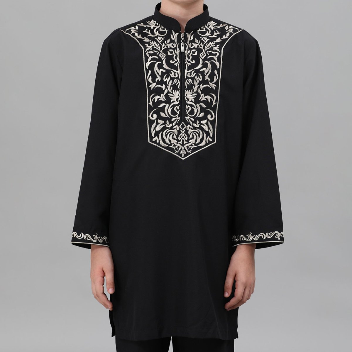 Boys Black Embroidered Tunic & Pants Set (MKB021) - Mariam's Collection