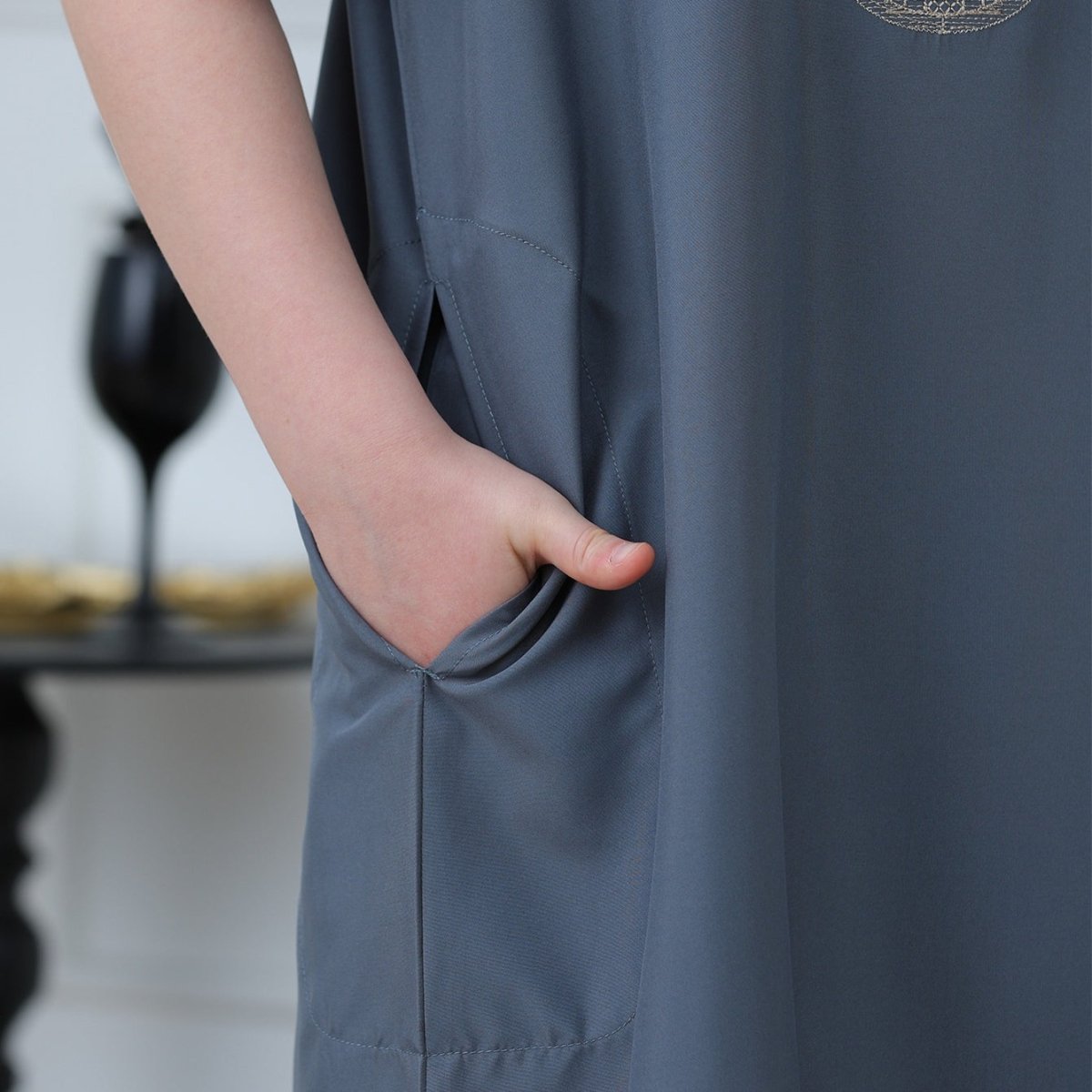 Boys' Embroidered Thobe with Side Pockets(MKB029) - Mariam's Collection