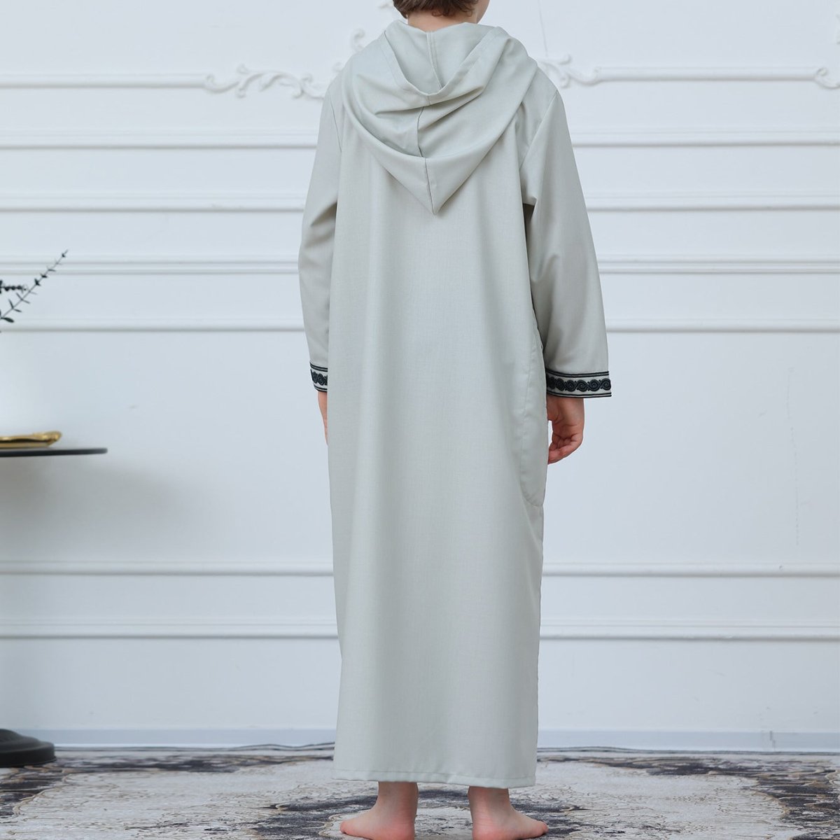 Boys' Hooded Embroidered Thobe with Pockets(MKB030) - Mariam's Collection