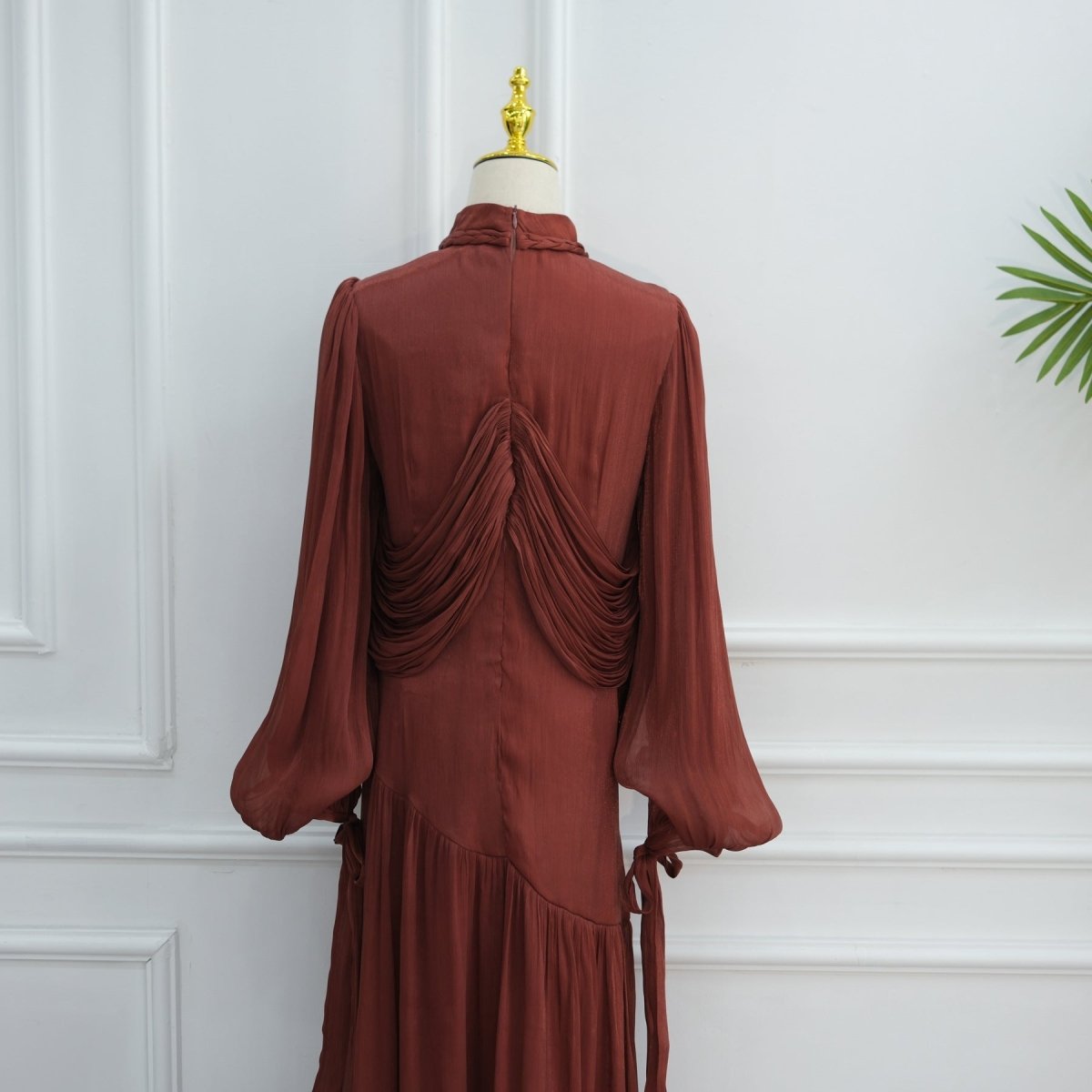 Braided Collar Ruched Fringe Maxi Dress(MS406) - Mariam's Collection