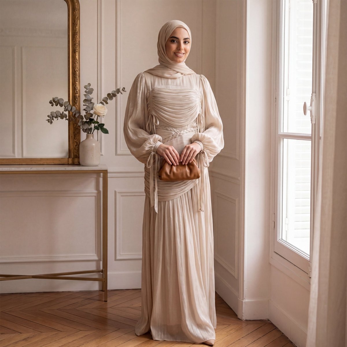 Braided Collar Ruched Fringe Maxi Dress(MS406) - Mariam's Collection