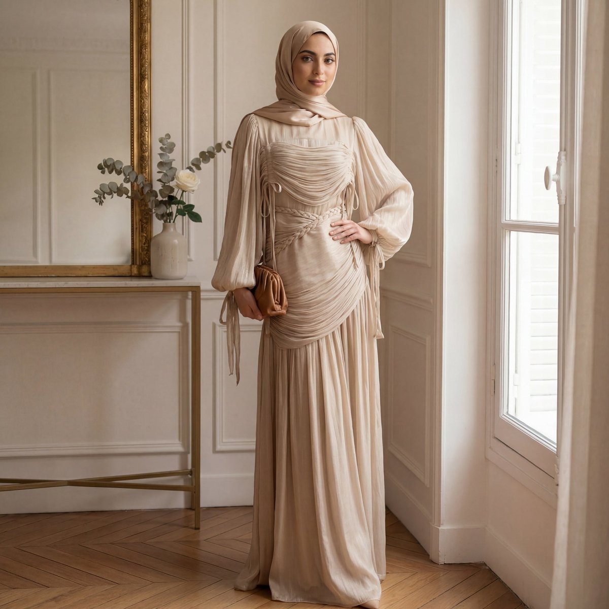 Braided Collar Ruched Fringe Maxi Dress(MS406) - Mariam's Collection