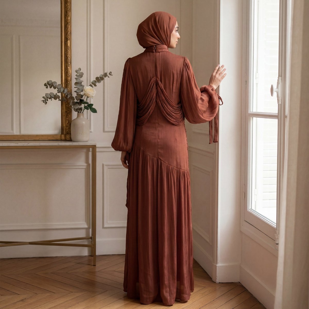 Braided Collar Ruched Fringe Maxi Dress(MS406) - Mariam's Collection