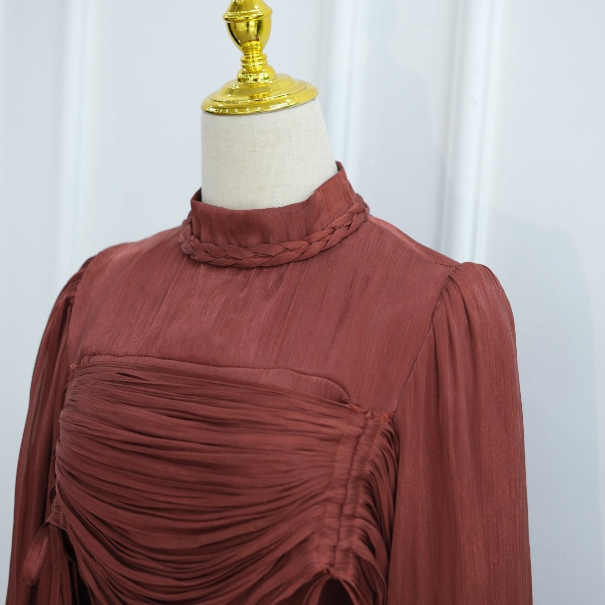 Braided Collar Ruched Fringe Maxi Dress(MS406) - Mariam's Collection