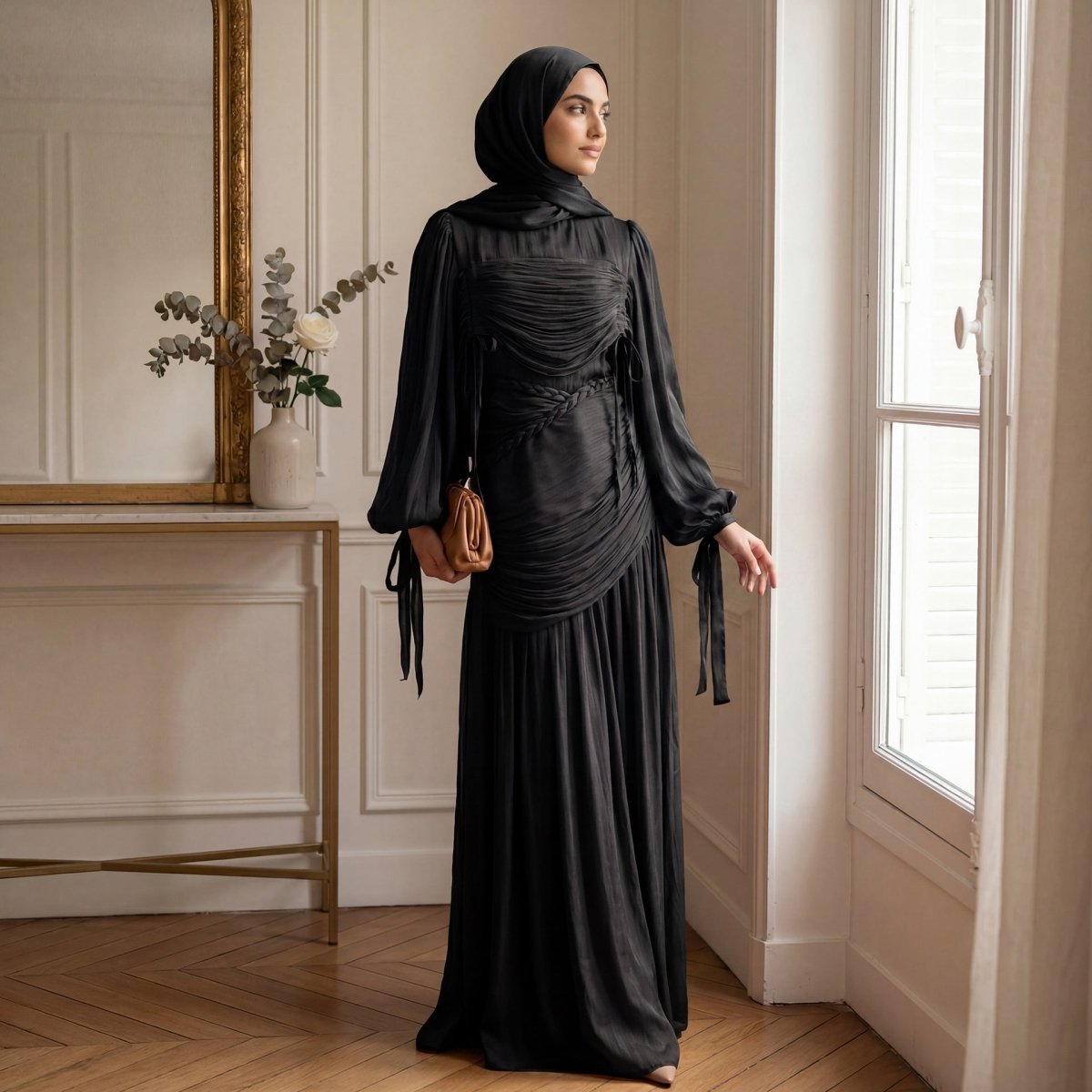 Braided Collar Ruched Fringe Maxi Dress(MS406) - Mariam's Collection
