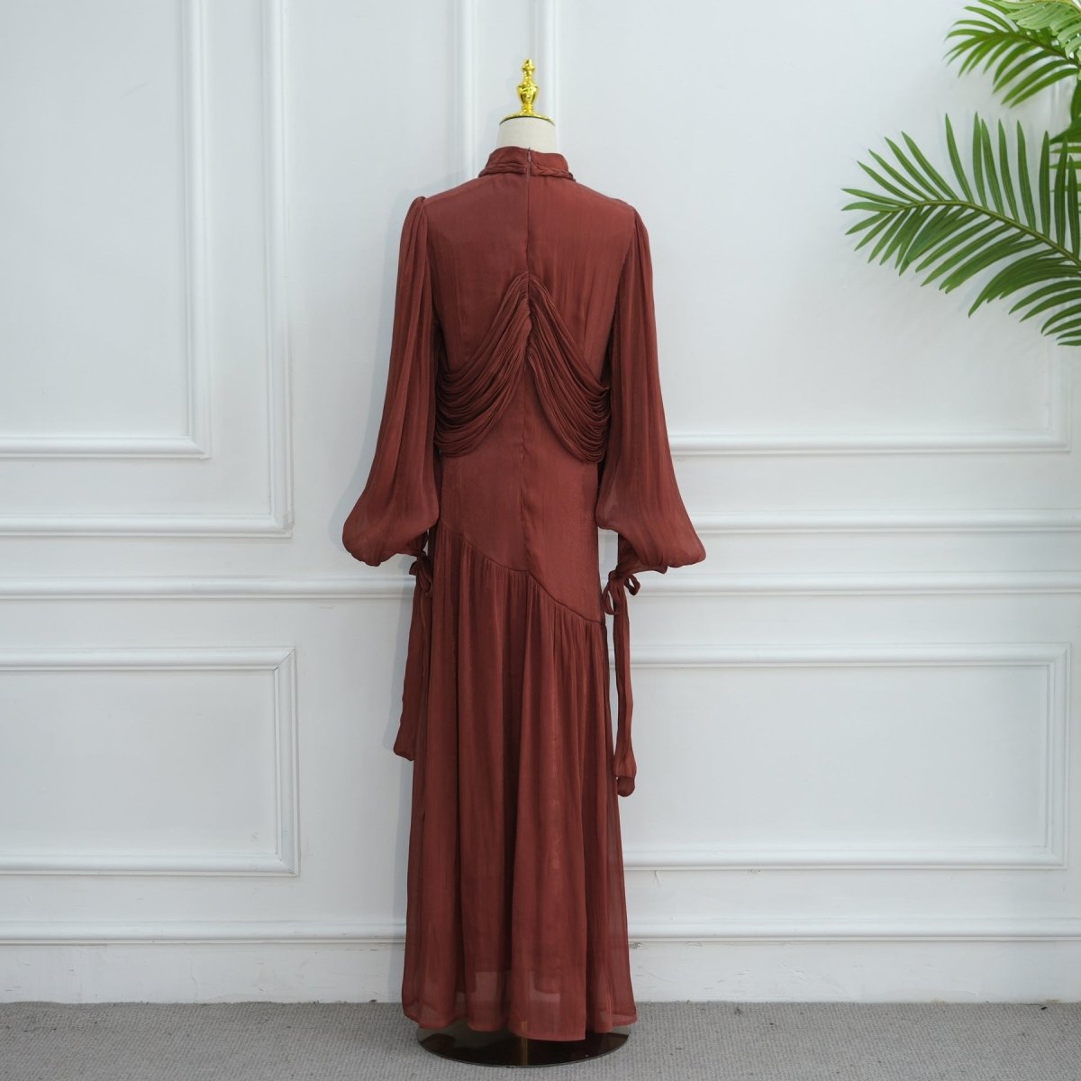 Braided Collar Ruched Fringe Maxi Dress(MS406) - Mariam's Collection
