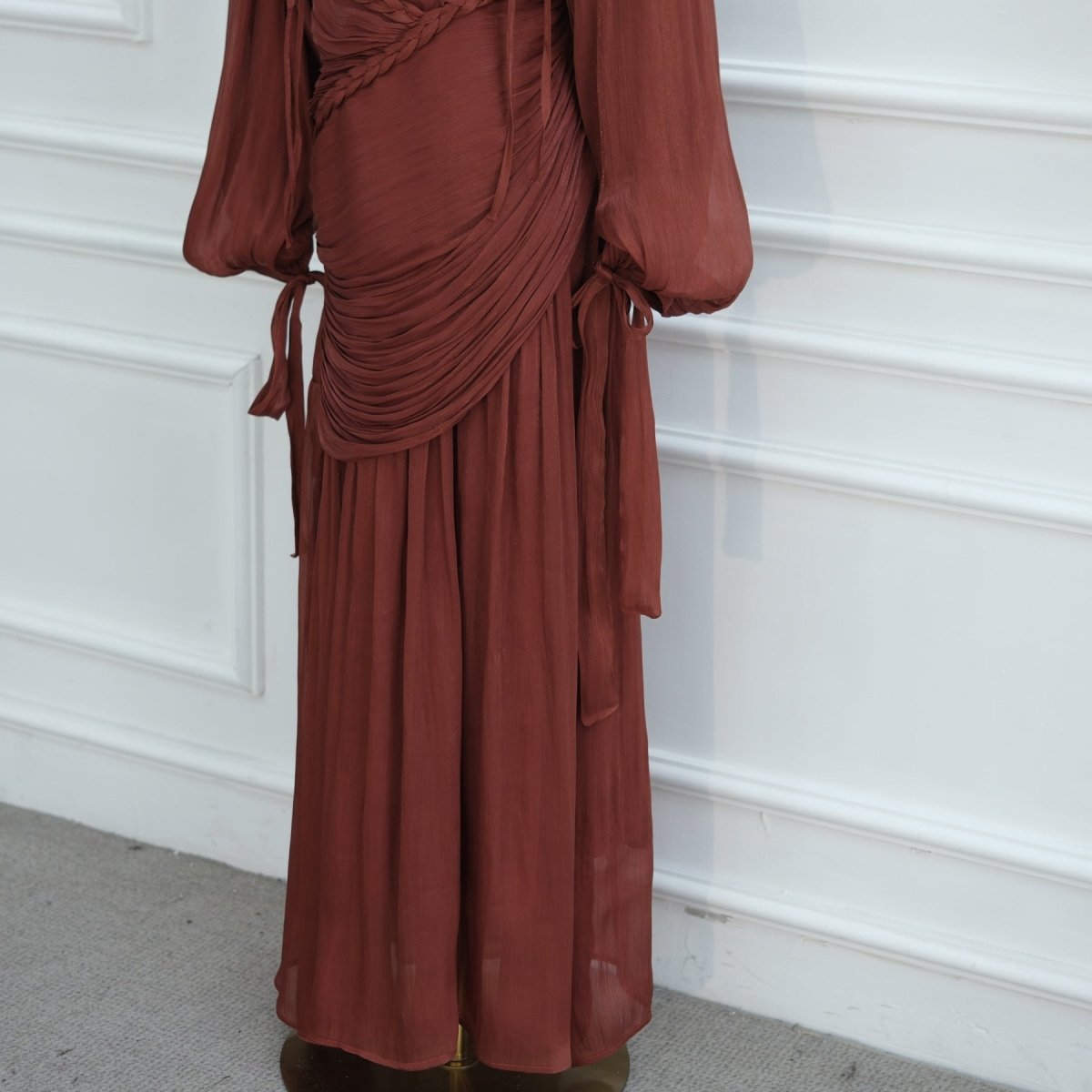Braided Collar Ruched Fringe Maxi Dress(MS406) - Mariam's Collection