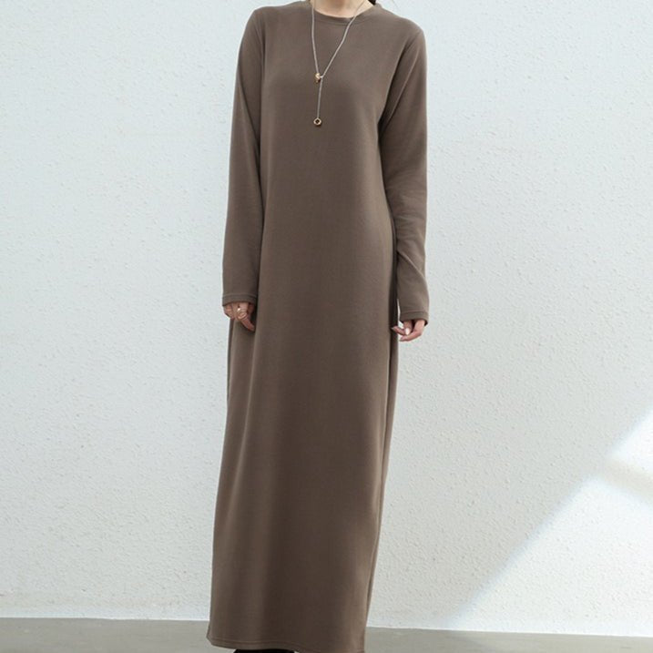 Brushed Fleece Maxi Sweatshirt Dress | Oversized Pullover Loungewear Dress(MA339) - Mariam's Collection