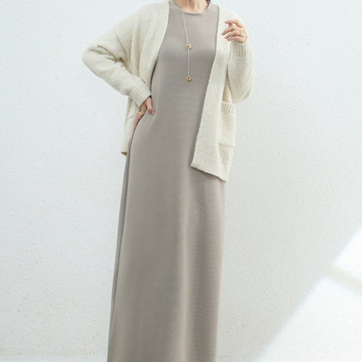 Brushed Fleece Maxi Sweatshirt Dress | Oversized Pullover Loungewear Dress(MA339) - Mariam's Collection