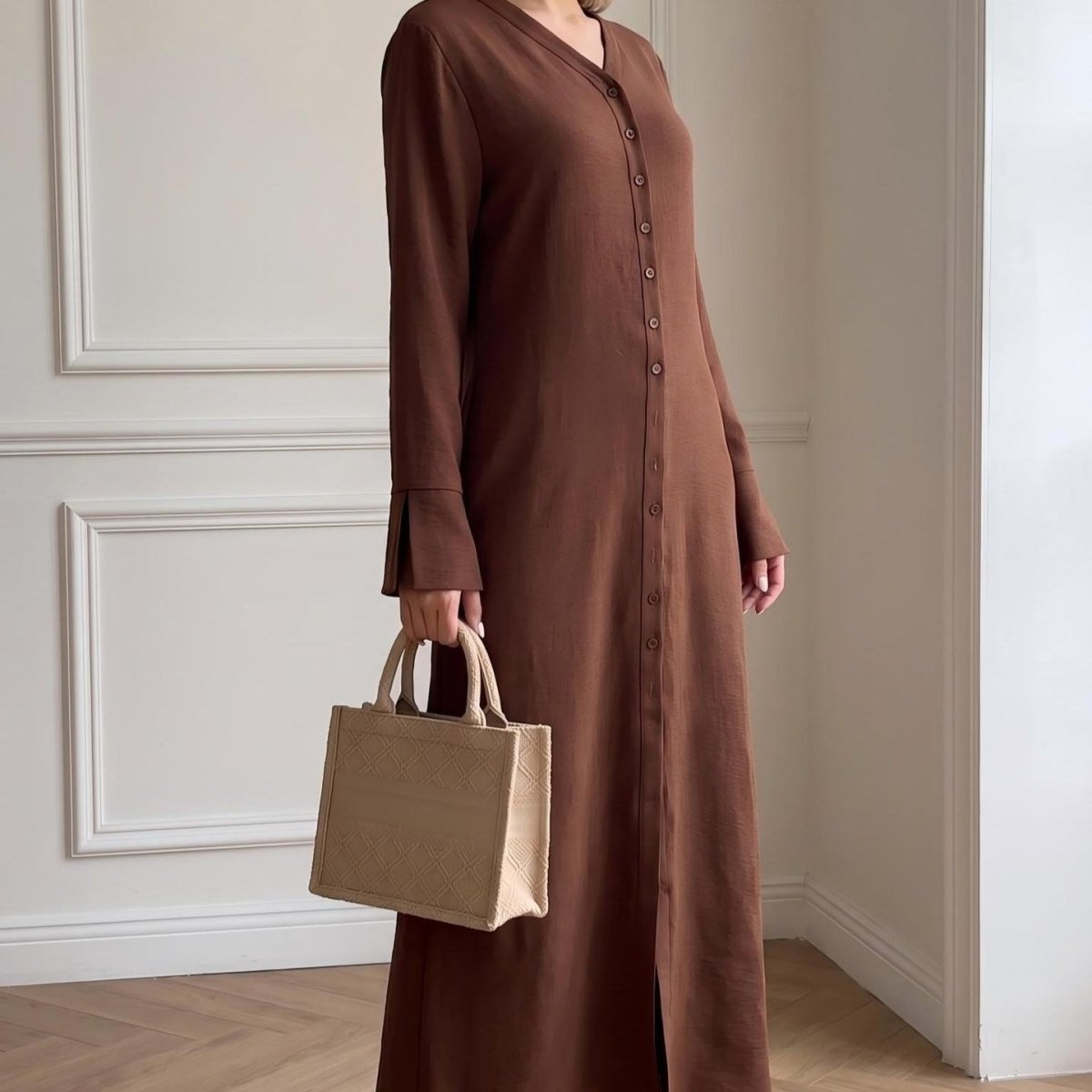 Button-Front Long Top & Wide-Leg Trousers Co-ord Set(MS494) - Mariam's Collection