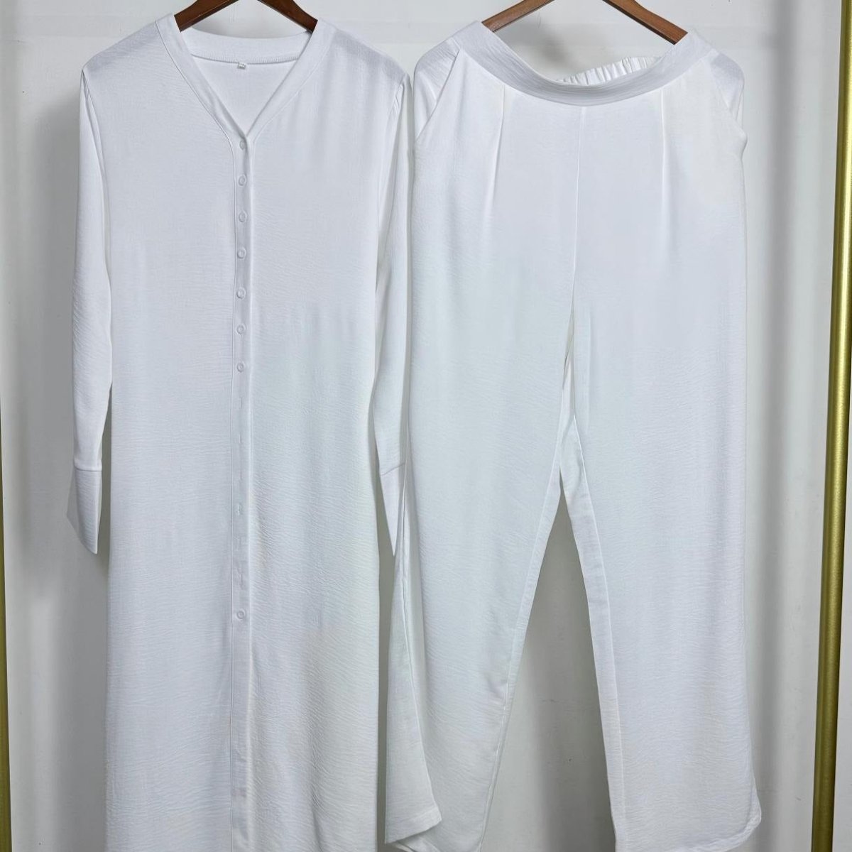 Button-Front Long Top & Wide-Leg Trousers Co-ord Set(MS494) - Mariam's Collection