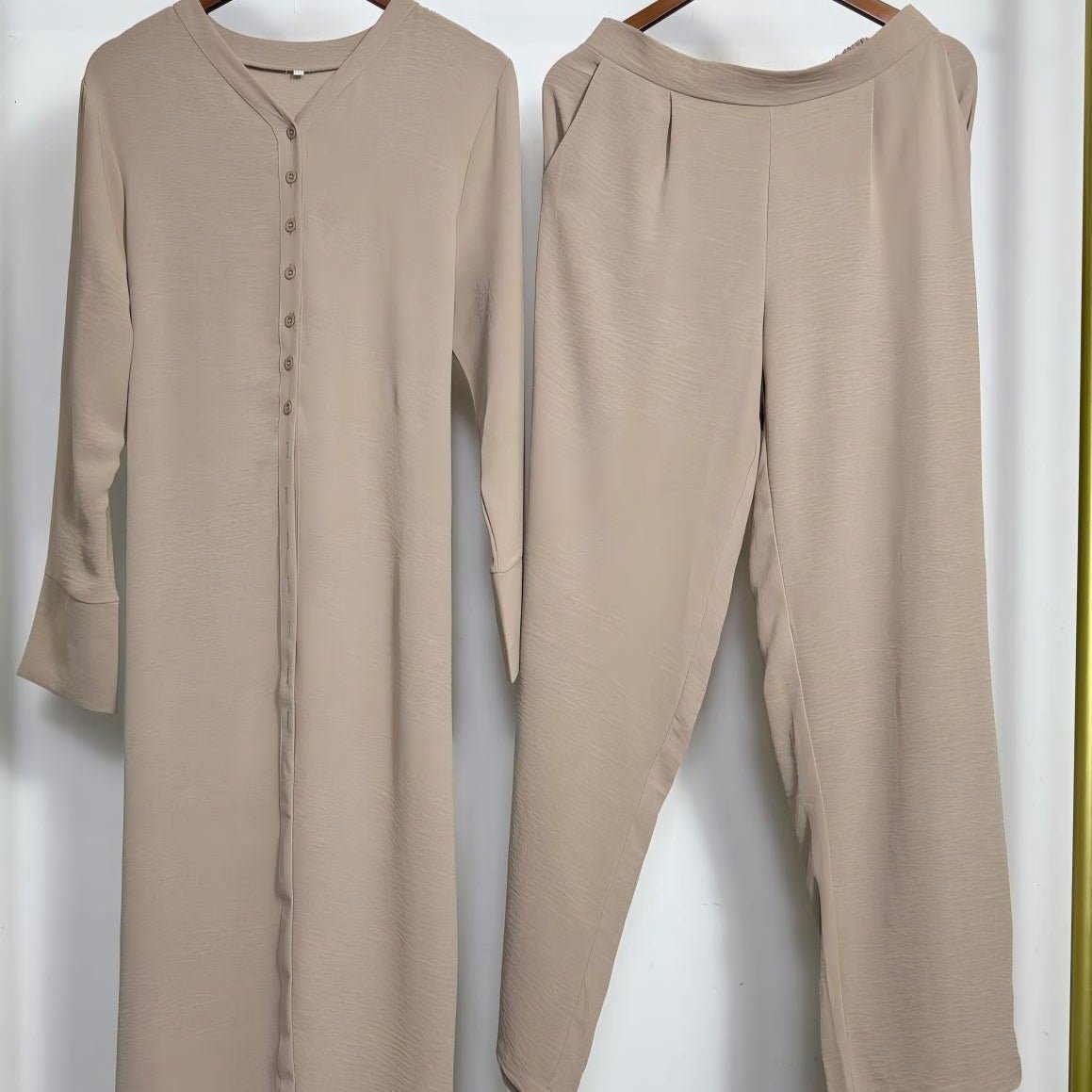 Button-Front Long Top & Wide-Leg Trousers Co-ord Set(MS494) - Mariam's Collection
