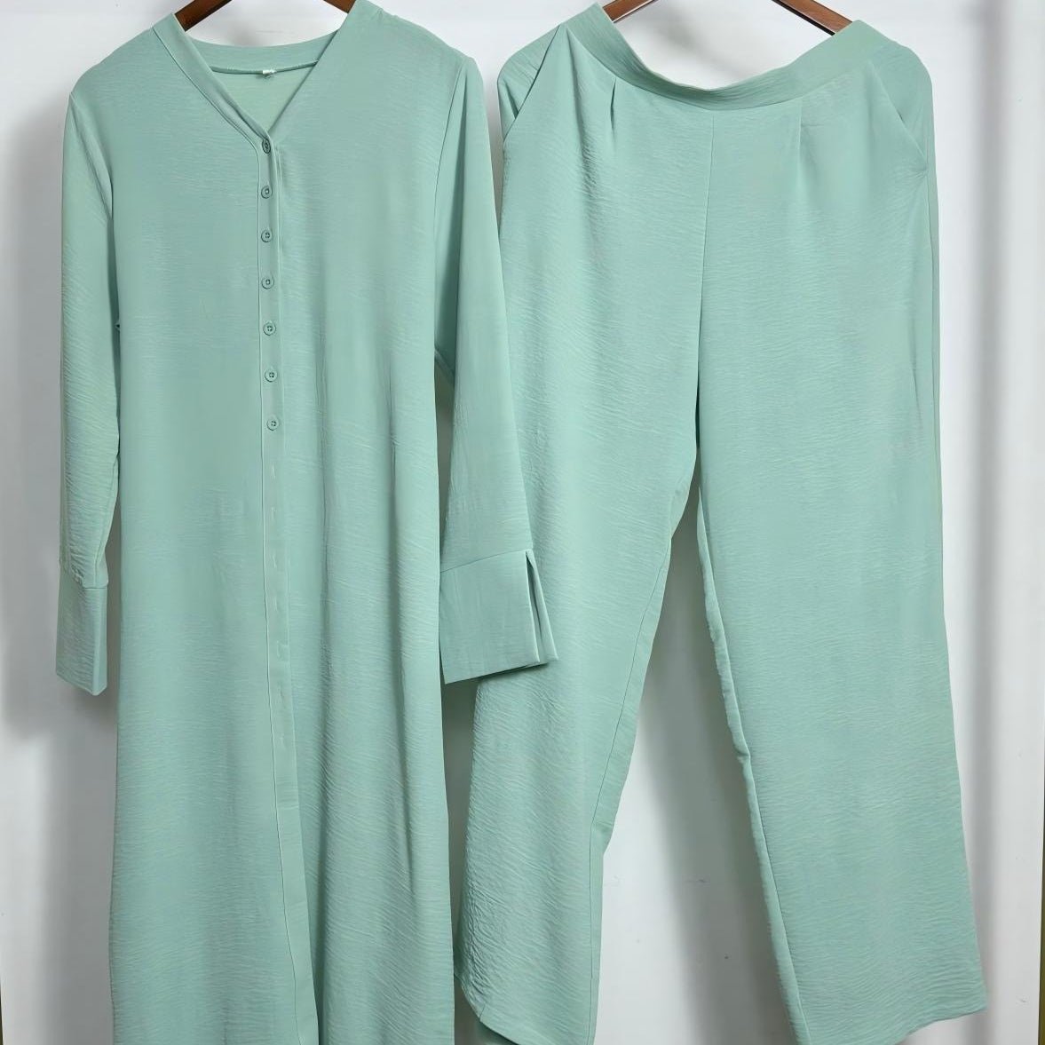 Button-Front Long Top & Wide-Leg Trousers Co-ord Set(MS494) - Mariam's Collection