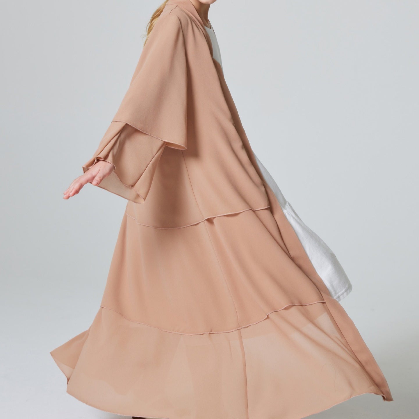 Girls Plain 3-Layered Chiffon Open Abaya Kid Abaya(MKG009)