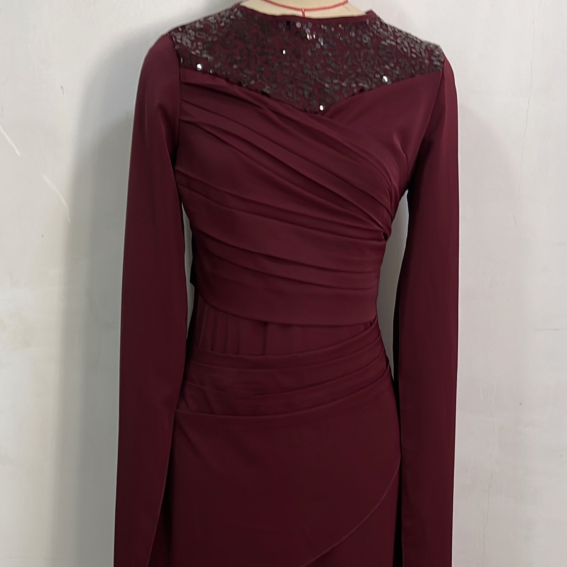 Sequin Embellished Formal Dress | Long Sleeve Ruched Bodycon Dress(MS272)