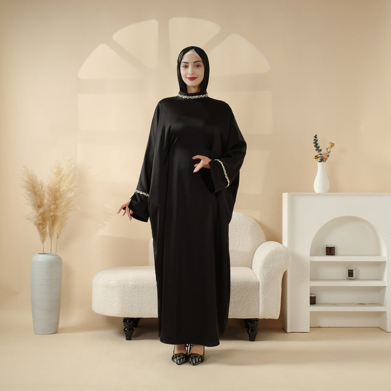 Archive Piece Kaftan Batwing Sleeve Luxury Satin Diamond Abaya - MP009 (Size L Only)