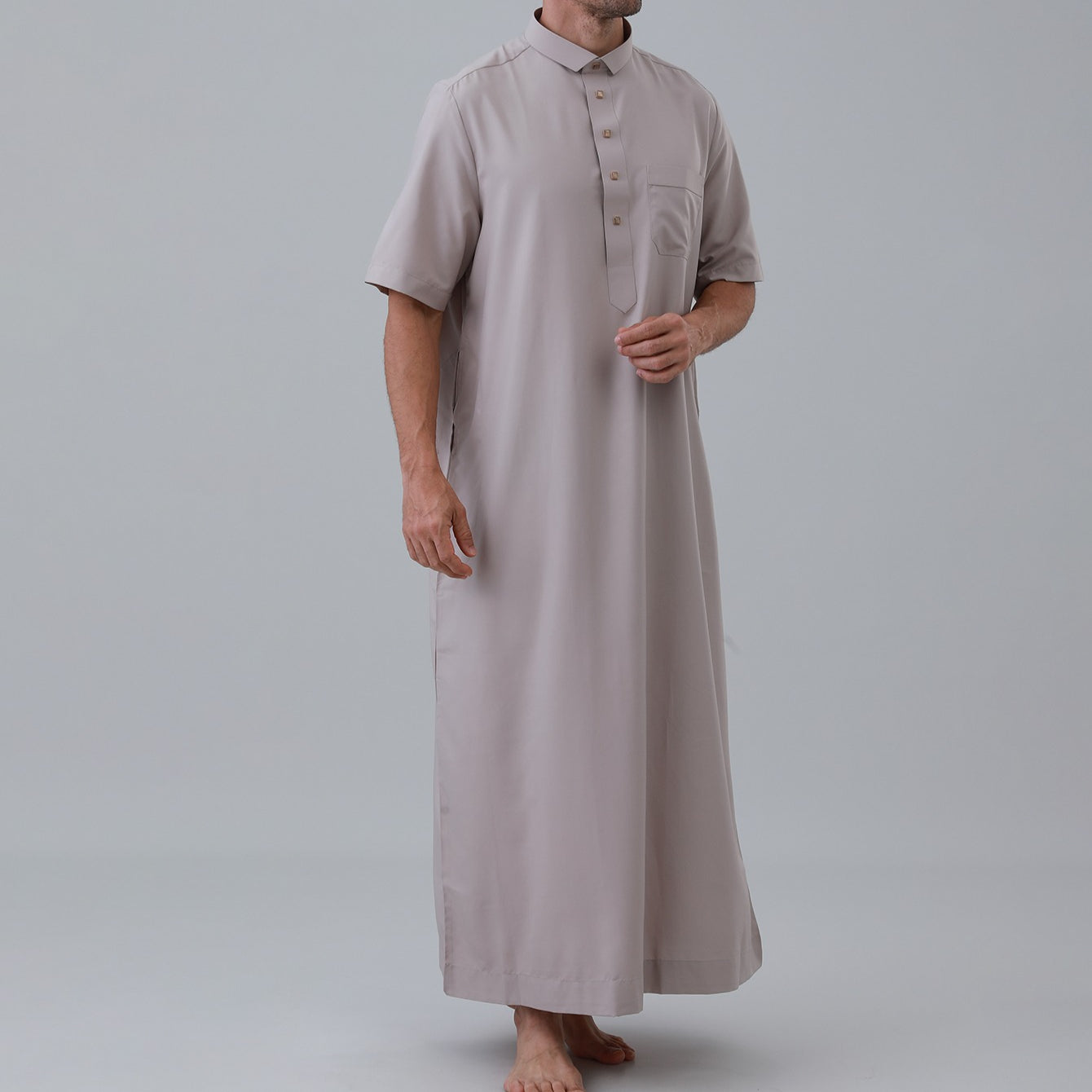 Men's Solid Color Thobe with Button Placket(MT038)