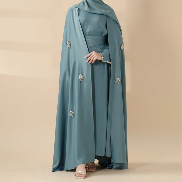 Cape Abaya, Haute Couture Heavy Rhinestone Abaya (MOA067) - Mariam's Collection