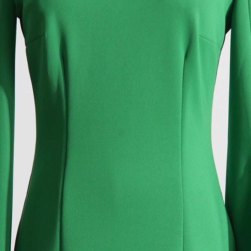 Cape Sleeve Evening Gown | Scalloped Neck Fitted Maxi Dress with Back Slit(MS217) - Mariam's Collection