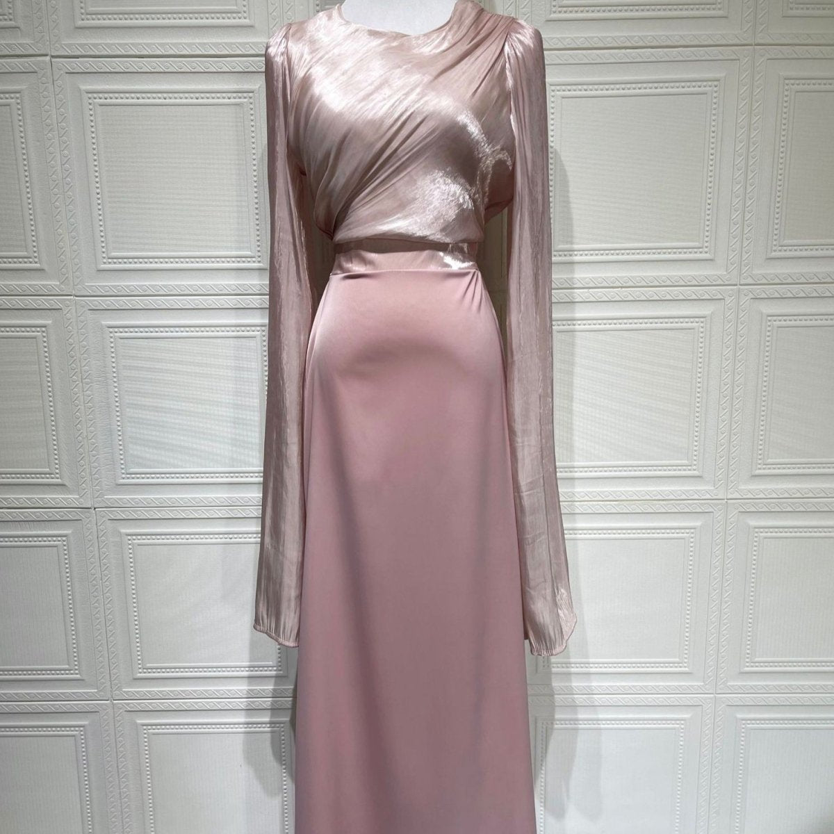 Cape Sleeve Gown with Tie - Back | Fitted Mermaid Maxi Dress(MS230) - Mariam's Collection