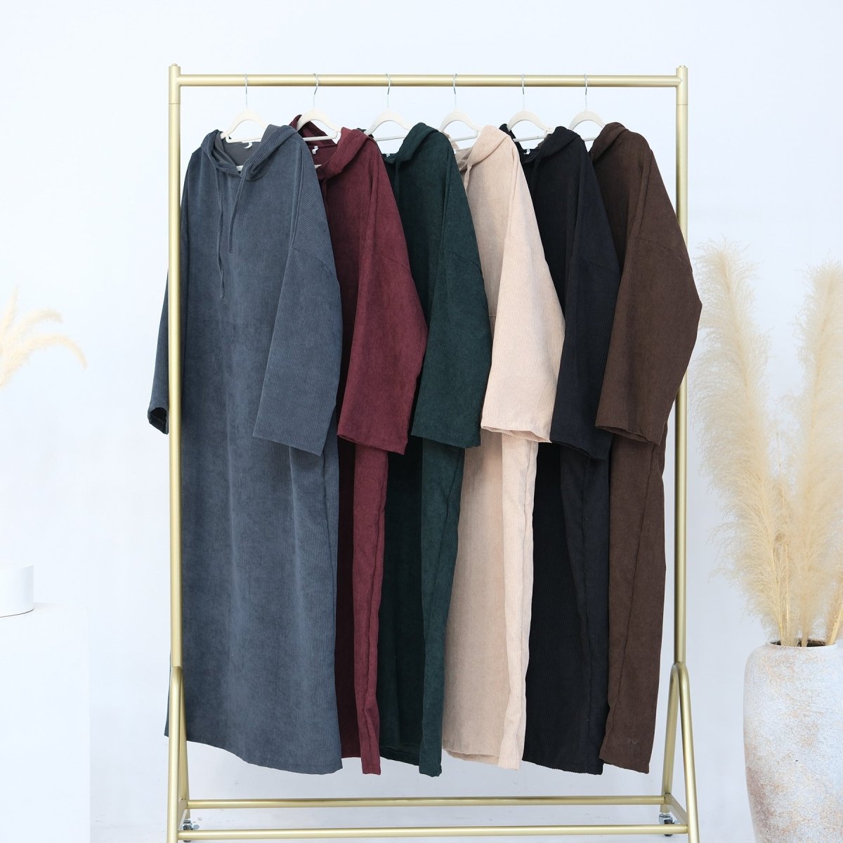 Casual Corduroy Hoodie Abaya (MA110) - Mariam's Collection