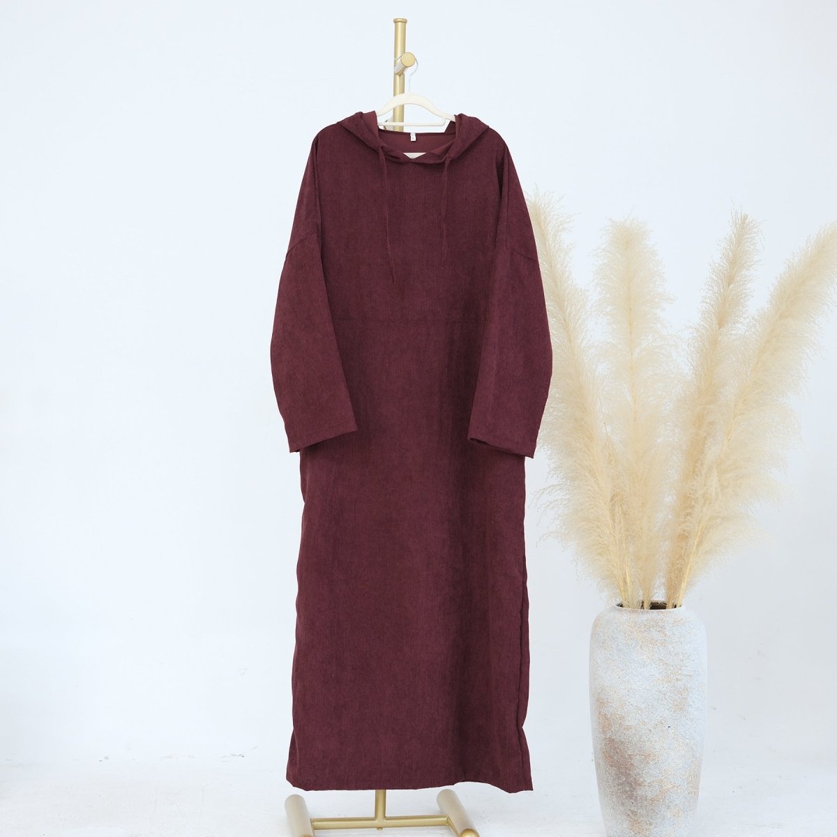 Casual Corduroy Hoodie Abaya (MA110) - Mariam's Collection