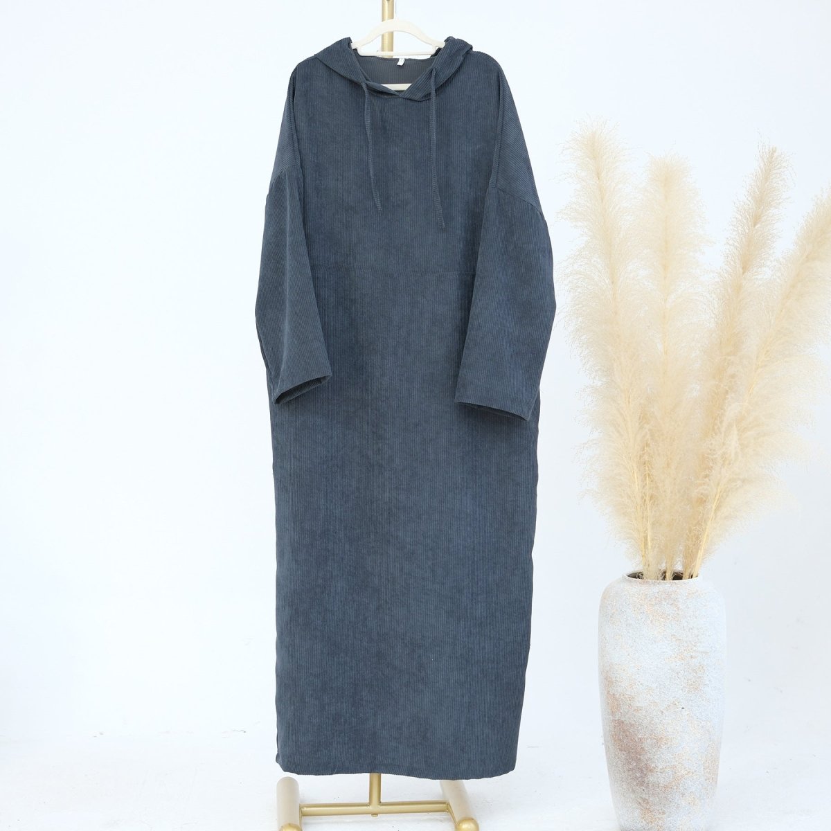 Casual Corduroy Hoodie Abaya (MA110) - Mariam's Collection