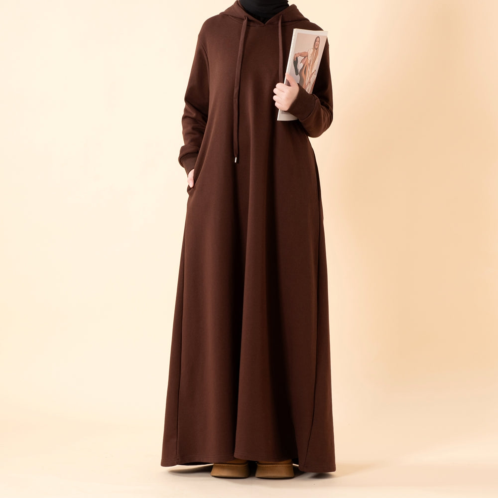 French Terry Hoodie Abaya With Pockets  (MA340)